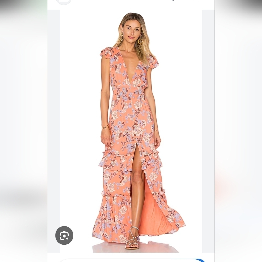 Ale By Alessandra X Revolve Lina Floral Maxi Dress Smocking Vneck Womens XS